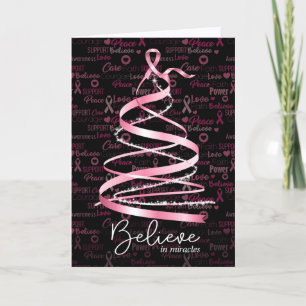 Borstkankerbewustzijn Kerstmis Roze Lint Boom Feestdagen Kaart