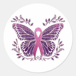 Borstkankerbewustzijn vlinder bloemgrens ronde sticker