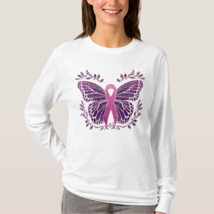 Borstkankerbewustzijn vlinder bloemgrens t-shirt