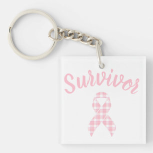 Borstkankerbewustzijns Plaid Roze Lint Overlevende Sleutelhanger