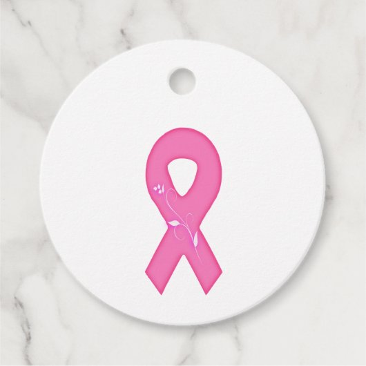 Borstkankerbewustzijnslint met bloem bedankjes labels (Voorkant)