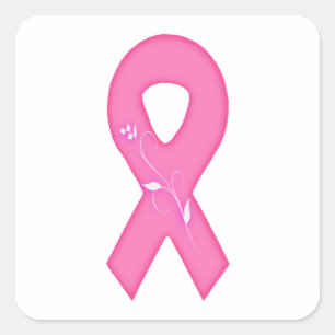 Borstkankerbewustzijnslint met bloem vierkante sticker