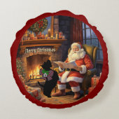 Borthwick Scottie Dog & Santa Gepersonaliseerde Ke Rond Kussen (Achterkant)