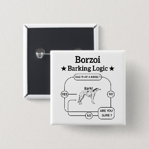 Borzoi blaffende logica grappige hondeneigenaar sa vierkante button 5,1 cm