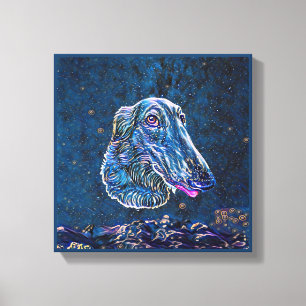 Borzoi Blue Sterrennacht-schilderstijl Canvas Afdruk