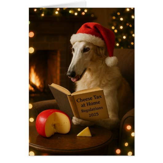 Borzoi 'Cheese Tax' Christmas card (Devant)