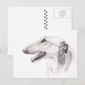 Borzoi Chien Art Ink Profil de tête Carte postale (Devant / Derrière)