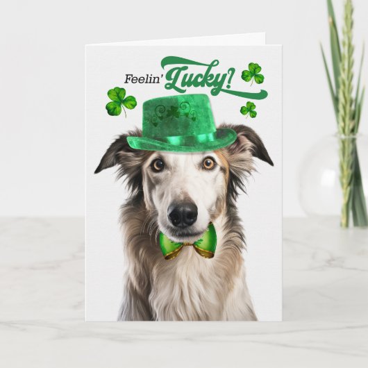 Borzoi Dog Lucky St Patrick's Day Feestdagen Kaart (Voorkant)