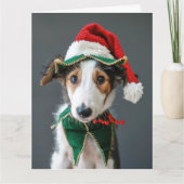 Borzoi Elf Puppy Kerst Kaart (Voorkant)
