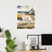 Borzoi - Hond Art Print (Thuiskantoor)