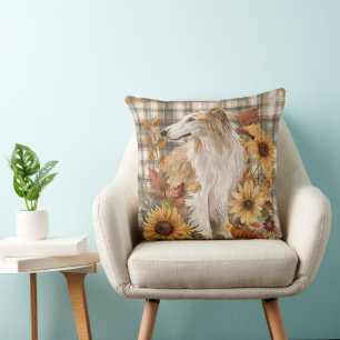 Borzoi Hond Herfst Aquarel Bloemen Kussen