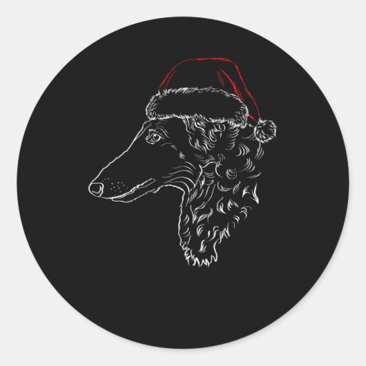 Borzoi Hond met Santa Hat Ronde Sticker (Voorkant)
