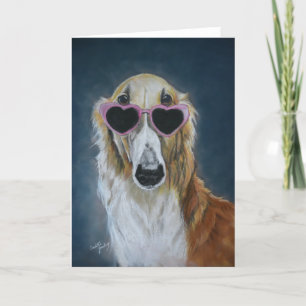 Borzoi in Heart Glasses Dog Art Wenskaart Feestdagen Kaart