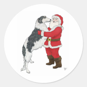 Borzoi Kerstgroet Ronde Sticker
