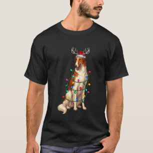 Borzoi Kerstlichten Sinterklaas Hoed Rendier Pyjam T-shirt