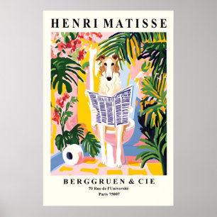 Borzoi-kunstprint Funny Bathroom, Hond op toilet Poster