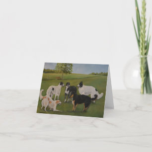 Borzoi Play Time Original Dog Art Note Kaart