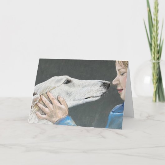 Borzoi Russische Wolfshond & Jongenshond Kunstkaar Bedankkaart (Voorkant)