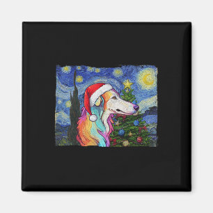 Borzoi Santa Hat Christmas Sterrennacht Dog Art Pa Magneet