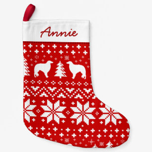 Borzoi Silhouettes Dogs Holiday Pattern Red Kleine Kerstsok