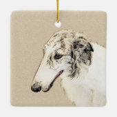 Borzoi (Silver Brindle) Schilderende oorspronkelij Keramisch Ornament (Achterkant)