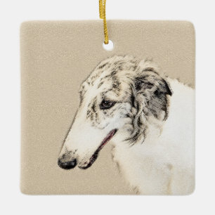 Borzoi (Silver Brindle) Schilderende oorspronkelij Keramisch Ornament