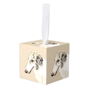 Borzoi (Silver Brindle) Schilderende oorspronkelij Kubus Ornament