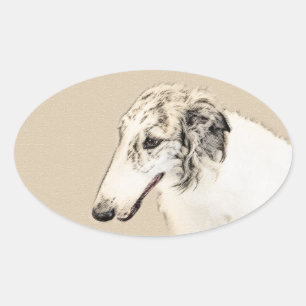 Borzoi (Silver Brindle) Schilderende oorspronkelij Ovale Sticker
