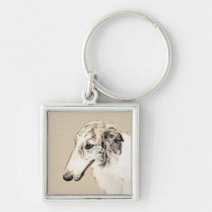 Borzoi (Silver Brindle) Schilderende oorspronkelij Sleutelhanger