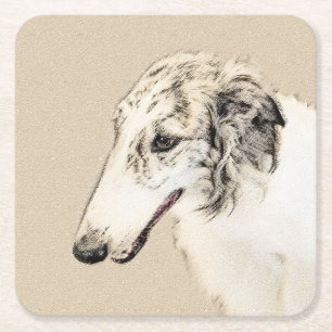 Borzoi (Silver Brindle) Schilderende oorspronkelij Vierkante Kartonnen Onderzetter