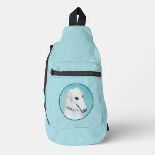 Borzoi White Schilderij Russische Wolfshond Dog Ar Sling Bag