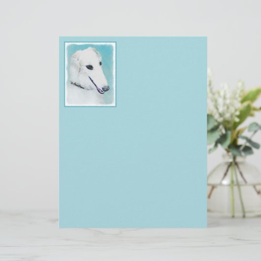 Borzoi (wit) schilderen - Kute Original Dog Art (Staand voorkant)