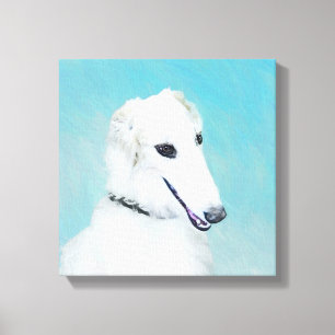 Borzoi (wit) schilderen - Kute Original Dog Art Canvas Afdruk