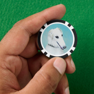 Borzoi (wit) schilderen - Kute Original Dog Art Poker Chips