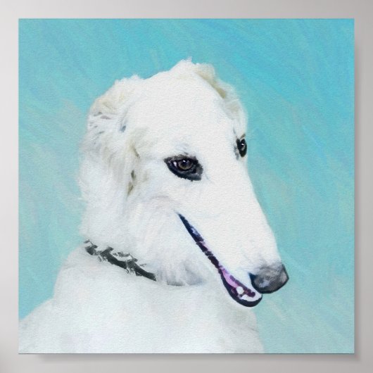 Borzoi (wit) schilderen - Kute Original Dog Art Poster (Voorkant)