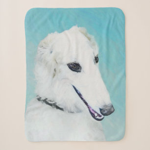 Borzoi (wit) schilderen - Kute Original Dog Art Sherpa Deken