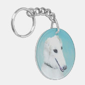 Borzoi (wit) schilderen - Kute Original Dog Art Sleutelhanger (Voorkant Links)