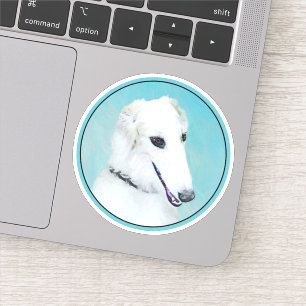 Borzoi (wit) schilderen - Kute Original Dog Art Sticker