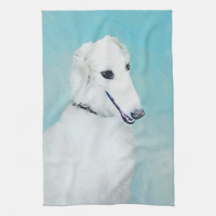 Borzoi (wit) schilderen - Kute Original Dog Art Theedoek