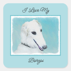 Borzoi (wit) schilderen - Kute Original Dog Art Vierkante Sticker
