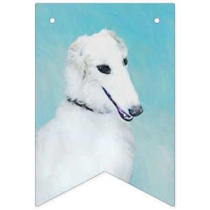 Borzoi (wit) schilderen - Kute Original Dog Art Vlaggetjes