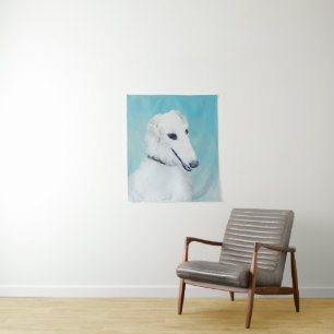 Borzoi (wit) schilderen - Kute Original Dog Art Wandkleed