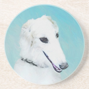 Borzoi (wit) schilderen - Kute Original Dog Art Zandsteen Onderzetter