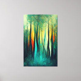 Bos, Abstracte kunst, Bomen, Moderne kunst, Kunstw Canvas Afdruk