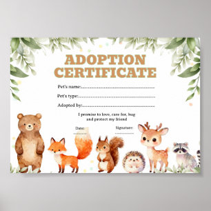 Bos adoptie huisdier kleur certificaat poster