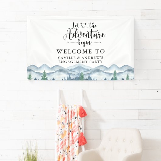 Bos Avontuur Bergen Blauwe Verlovingsfeest Spandoek (Insitu)