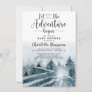 Bos Avontuur Blauw Groen Aquarel Baby Shower Kaart