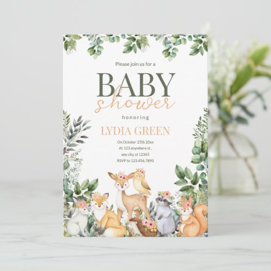 Bos Baby Shower Groene Tinten Rustiek Neutraal Kaart (Staand voorkant)