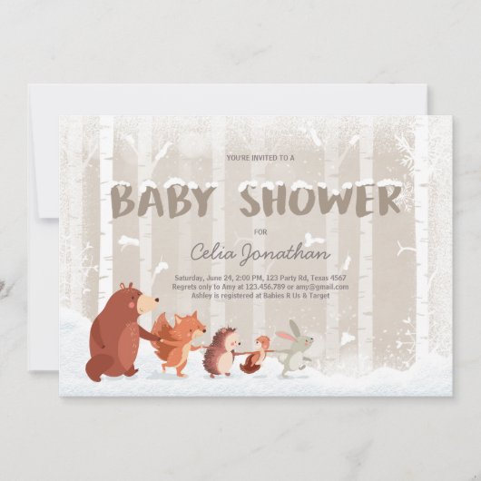 Bos Baby shower uitnodiging Wintersneeuwvlokken (Voorkant)