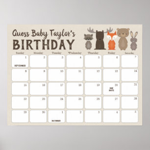Bos Baby Shower Verjaardagsvoorspellingskalender Poster